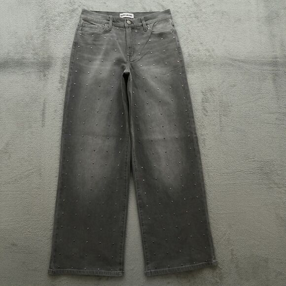 DKNY Jeans Women's Size 27 Gray High-Rise Wide-Leg Denim 31" Inseam Embellished - Picture 1 of 16